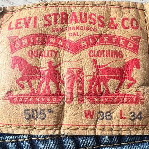 Men's Levi's 505 Regular Jeans Blue Size 36x34 Clothes Denim Solid Straight Leg - Picture 4 of 10